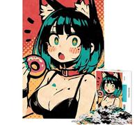 Puzzle per ragazzi da 1000 pezzi ragazza gatto anime kawaii con ciambella giocattolo avvincente per coltivare la pazienza gioco per famiglie adatto alle coppie ottimo regalo per gli amanti dei giochi