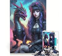 Puzzle per ragazzi da 1000 pezzi: Ragazza gotica e il suo drago, giocattolo educativo, migliora la memoria, con poster abbinato e foglio di curiosità 38x52cm