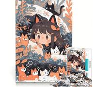 Puzzle per ragazzi da 1000 pezzi ragazza kawaii con gatti gioco educativo difficile collezione d'artista belle arti 38x52cm