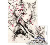 Puzzle per ragazzi da 1000 pezzi ragazza Kitsune anime con maschera Puzzle da 1000 pezzi gioco rilassante ottimo regalo per chi ama i giochi e migliora la memoria (38x52cm)