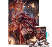Puzzle per ragazzi da 1000 pezzi: Ragazza volpe in kimono con farfalle gioco per famiglie ideale per le vacanze a casa per passare il tempo regali di Natale e compleanno (dimensioni 38x26cm)