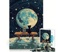 Puzzle per ragazzi da 1000 pezzi: ragazzo e gatto che osservano la Terra,taglio premium,divertente,gioco intelligente,regalo,gioco facile,pezzo artistico natalizio (38x26cm)