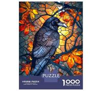 Puzzle Per Ragazzi Da 1000 Pezzi Raven in Autumn Stained Glass Puzzle Giochi Rilassanti Difficili Divertenti Attività A Casa, 52x38cm/1000pcs