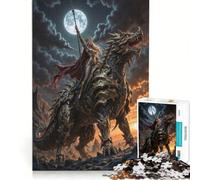 Puzzle per ragazzi da 1000 pezzi: Regina guerriera a cavallo di un drago al chiaro di luna Gioco divertente allena la mente e la mano Adatto come decorazione da scrivania 38x52cm