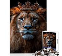 Puzzle per ragazzi da 1000 pezzi: ritratto del Re Leone con corona d'oro gioco educativo analisi e logica giocattolo fai-da-te interazione genitore-figlio (38x52cm)