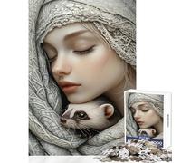 Puzzle per ragazzi da 1000 pezzi ritratto di donna con furetto gioco impossibile ideale per passare il tempo durante le vacanze giocattolo educativo difficile e stimolante (75x50cm)