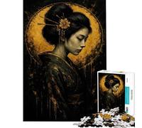 Puzzle per ragazzi da 1000 pezzi: Ritratto di geisha con aureola dorata Gioco per famiglie ideale per le vacanze a casa per passare il tempo come regalo di Natale o di compleanno (dimensioni 38x52cm)