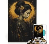 Puzzle per ragazzi da 1000 pezzi: Ritratto di geisha con aureola dorata, gioco rilassante, decorazione per la casa, adatto per la scrivania 50x75cm