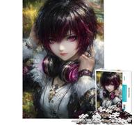 Puzzle per ragazzi da 1000 pezzi ritratto di ragazza anime con le cuffie puzzle per adulti gioco per famiglie migliora la memoria ideale come regalo (dimensioni 50x75cm)