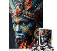 Puzzle per ragazzi da 1000 pezzi ritratto tribale con piume e pittura gioco rilassante per tutta la famiglia giocattolo antistress ottimo regalo per gli appassionati di videogiochi (38x52cm)