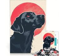 Puzzle per ragazzi da 1000 pezzi: ritratto vettoriale di un fedele cane nero con un audace sole sullo sfondo Giocattolo educativo per il divertimento in famiglia e per rafforzare l'amore tra le coppie