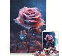 Puzzle per ragazzi da 1000 pezzi: Rosa bagnata di rugiada in un'atmosfera suggestiva, gioco impossibile, divertente antistress, ideale come regalo 50x75cm