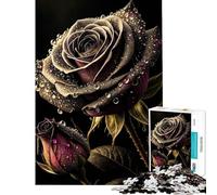 Puzzle per ragazzi da 1000 pezzi rosa nera con gocce di rugiada sfida educativa per divertimento in famiglia giocattolo fai-da-te adatto a partire dai 14 anni (38x26cm)