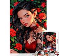 Puzzle per ragazzi da 1000 pezzi Rosa Principessa elfa tra le rose Gioco rompicapo per migliorare la memoria Giocattolo Decorazione da parete con poster abbinato e foglio di curiosità (38x52cm)