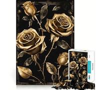 Puzzle per ragazzi da 1000 pezzi,rose nere e oro,lusso,bordi precisi,gioco divertente per la concentrazione,momento di relax,regalo di Natale rilassante 38x26cm