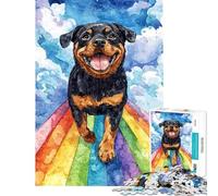 Puzzle per ragazzi da 1000 pezzi Rottweiler sul ponte dell'arcobaleno Difficile e impegnativo Gioco per famiglie Adatto a persone dai 14 anni in su (38x26cm)