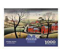 Puzzle Per Ragazzi Da 1000 Pezzi Rural Village Scene with Red Houses Puzzle Giochi Rilassanti Difficili Divertenti Attività A Casa, 70x50cm/1000pcs