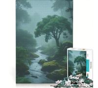 Puzzle per ragazzi da 1000 pezzi ruscello nella foresta nebbiosa gioco fai-da-te migliora la memoria con poster e foglio di curiosità abbinati 50x75cm