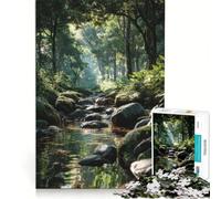Puzzle per ragazzi da 1000 pezzi, ruscello nella foresta, serenità, gioco fai-da-te, migliora la memoria, con poster e foglio di curiosità abbinati 38x52cm