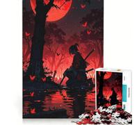 Puzzle per ragazzi da 1000 pezzi: Samurai della Luna Rossa nella Foresta giocattolo educativo migliora la memoria con poster abbinato e foglio di curiosità 38x52cm