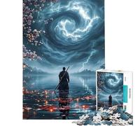 Puzzle per ragazzi da 1000 pezzi Samurai nel lago in tempesta Sfida educativa per migliorare la memoria Gioco divertente per ragazzi dai 14 anni in su 50x75cm