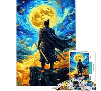Puzzle per ragazzi da 1000 pezzi Samurai sotto la luna piena puzzle per adulti giocattolo fai da te decorazione perfetta ideale come regalo (dimensioni 50x75cm)