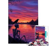 Puzzle per ragazzi da 1000 pezzi: scheletro e corvo al tramonto Gioco educativo di analisi e logica stimolante per ragazzi dai 14 anni in su (38x26cm)