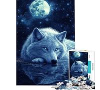 Puzzle per ragazzi da 1000 pezzi "Sguardo del lupo al chiaro di luna" Puzzle per adulti per vacanze a casa passatempo sfida educativa divertimento in famiglia e serate di gioco 50x75cm