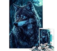 Puzzle per ragazzi da 1000 pezzi Sguardo del lupo al chiaro di luna Puzzle per ragazzi con schema di assemblaggio Ogni pezzo è unico compleanni e occasioni speciali 38x26cm