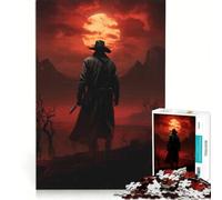 Puzzle per ragazzi da 1000 pezzi silhouette di pistolero del West contro la luna rossa giochi rilassanti analisi e logica regalo di compleanno regalo di viaggio 38x52cm