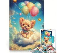 Puzzle per ragazzi da 1000 pezzi: simpatico cane su una nuvola con palloncini, giocattolo educativo, migliora la memoria, con poster e foglio di curiosità abbinati 50x75cm