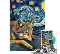 Puzzle per ragazzi da 1000 pezzi "Sogni di lupo sotto un cielo stellato" Puzzle per ragazzi Gioco pratico per le vacanze a casa Attività divertenti per passare il tempo a casa (Dimensioni 50x75cm)