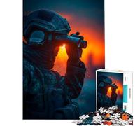 Puzzle per ragazzi da 1000 pezzi Soldato con binocolo al tramonto giocattolo educativo rilassante sfida impegnativa regalo di compleanno (dimensioni 75x50cm)