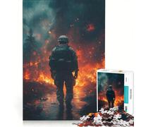 Puzzle per ragazzi da 1000 pezzi Soldato nella tempesta di fuoco giocattolo fai da te taglio di precisione con pezzi di forma casuale completamente ad incastro 50x75cm