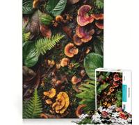 Puzzle per ragazzi da 1000 pezzi: sottobosco con funghi e foglie, gioco fai-da-te, stimola la memoria, con poster e foglio di curiosità abbinati 38x52cm