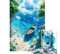 Puzzle per ragazzi da 1000 pezzi spiaggia estiva baia tranquilla con barca puzzle anime per adulti giochi rilassanti taglio di precisione aiuta ad allenare la mente (dimensioni 50x75cm)