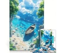 Puzzle per ragazzi da 1000 pezzi spiaggia estiva baia tranquilla con barca stile anime gioco interattivo migliora la memoria regalo per amici e familiari 50x75cm