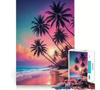 Puzzle per ragazzi da 1000 pezzi, spiaggia tropicale al tramonto con palme, decorazione con ritagli precisi, giocattolo creativo e divertente, gioco di pace, pezzo artistico natalizio (38x26cm)