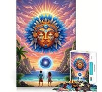 Puzzle per ragazzi da 1000 pezzi spiaggia tropicale con dio del sole e portale Taglio preciso, divertimento, risoluzione di problemi, relax, divertimento, esposizione artistica natalizia (38x26cm)