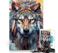 Puzzle per ragazzi da 1000 pezzi,spirito Boho,lupo,grafica premium con bordi decorati,gioco che stimola la concentrazione,divertimento per il tempo libero,regalo di Natale artistico 38x26cm