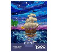 Puzzle Per Ragazzi Da 1000 Pezzi Stained Glass Ship at Sea Puzzle Per Ragazzi Gioco Pratico Sfida Difficile Regali Unici Per Compleanno E Natale 52x38cm/1000pcs