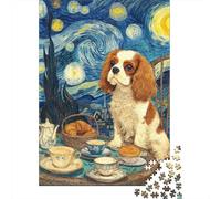 Puzzle Per Ragazzi Da 1000 Pezzi Starry Night Tea Party with Dog Puzzle Giochi Rilassanti Difficili Divertenti Attività A Casa, 52x38cm/1000pcs