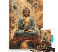 Puzzle per ragazzi da 1000 pezzi Statua di Buddha su fiore di loto,decorazione con taglio preciso,giocattolo creativo e divertente,gioco di pace,pezzo d'arte natalizio (50x75cm)