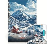 Puzzle per ragazzi da 1000 pezzi: stazione sciistica di Big Sky, Montana Giochi rilassanti, attività per famiglie, con poster abbinato e foglio di curiosità 38x26cm