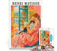 Puzzle per ragazzi da 1000 pezzi stile Henri Matisse donna con gatto gioco per tutta la famiglia attività divertenti da fare in casa regalo di compleanno regalo di viaggio 38x52cm