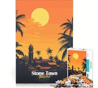 Puzzle per ragazzi da 1000 pezzi Stone Town Zanzibar tramonto gioco interattivo migliora la memoria regalo per amici e familiari 38x26cm