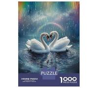 Puzzle Per Ragazzi Da 1000 Pezzi Swans in Love Under Rainbow Rain Puzzle Giochi Rilassanti Difficili Divertenti Attività A Casa, 70x50cm/1000pcs