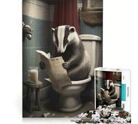 Puzzle per ragazzi da 1000 pezzi: Tasso che legge sul water, gioco rompicapo, impegnativo da completare, ideale come regalo per tutta la famiglia 38x26cm