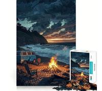 Puzzle per ragazzi da 1000 pezzi,tema "Atmosfera da spiaggia e serate intorno al fuoco",con intagli precisi,attività stimolante per la mente,momenti di relax e tranquillità,regalo di Natale (38x52cm)