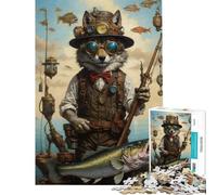 Puzzle per ragazzi da 1000 pezzi tema Steampunk lupo pesca giocattolo educativo rilassante sfida impegnativa regalo di compleanno (dimensioni 38x26cm)